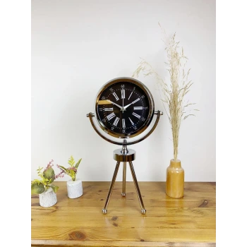 Krom Metal Mini Tripod Roma Rakamlı Masa Saati 45×26 cm