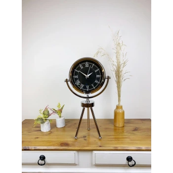 Krom Metal Mini Tripod Siyah Retro Masa Saati 45×26 cm