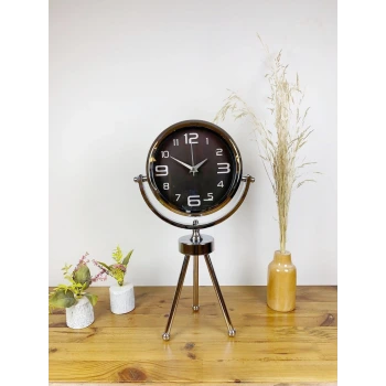 Krom Metal Mini Tripod Tasarım Masa Saati 45×26 cm