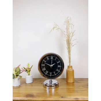 Krom Metal Siyah Retro Masa Saati 25×20 cm