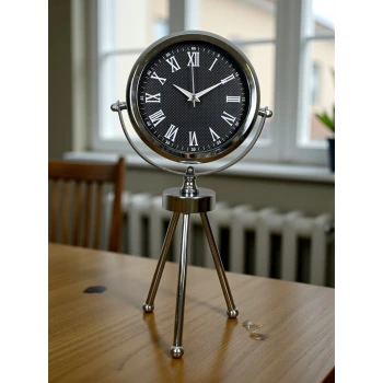 Krom Şık Üç Ayaklı Masa Saati