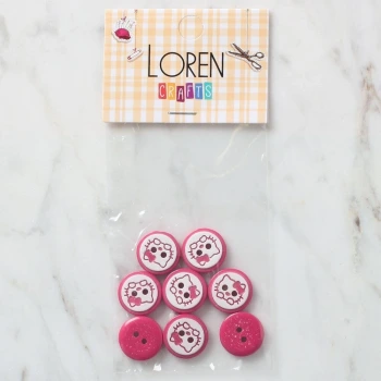 Loren Crafts 8 li Fuşya Kedi Düğme - 587