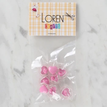 Loren Crafts 8 li Şeffaf Pembe Kalp Düğme - 256