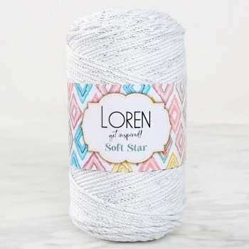 Loren Soft Star Makrome İpi Gümüş Simli Beyaz RM10