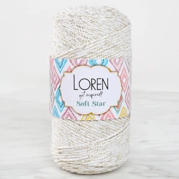 Loren Soft Star Makrome İpi Sarı Simli Krem RM103