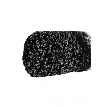 Makrome İpi 3mm Polyester Siyah Gümüş  Simli