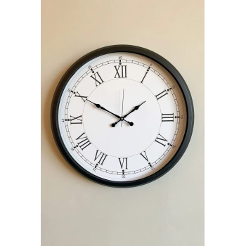 Modern 52 Cm Black & White Roma Rakamlı Metal Duvar Saati