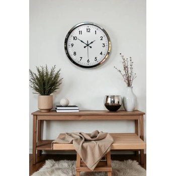 Modern Klasik 40 Cm Krom Metal Duvar Saati