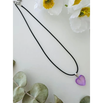 Mor Kalp Kolye – Siyah İpli El Yapımı Tasarım
