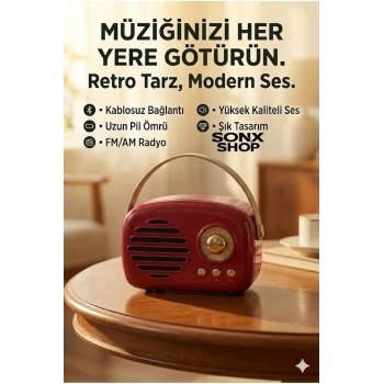 Nostaljik Retro Bluetooth Hoparlör - FM Radyo, USB ve Bluetooth Kablosuz Hoparlör