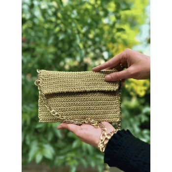 El Yapımı Şık Örgü Sarı Kadın Omuz Çantası – İpekyıldızı