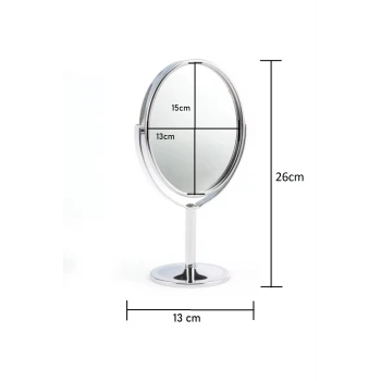 Oval Masaüstü Ayaklı 360° Dönebilen, İşyeri, Seyahat İçin Mini Krom Ayna 15X25CM