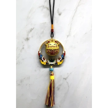 Renkli Püsküllü Şans Kedisi Feng Shui Askılık
