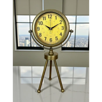 Retro Antique Üç Ayaklı Metal Eskitme Masa Saati