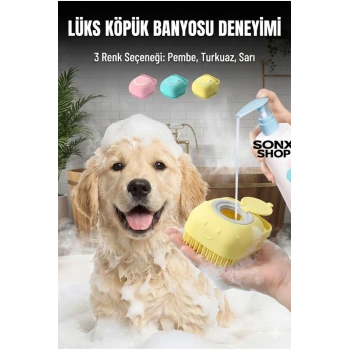Şampuan Hazneli Kedi Köpek Yıkama Fırçası - Silikon Masaj Tarağı ve Evcil Hayvan Banyo Aparatı