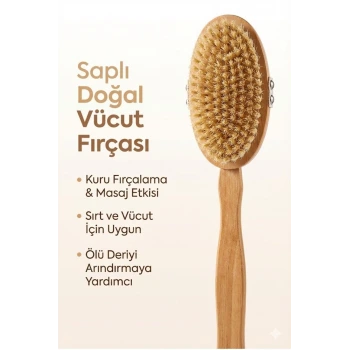 Saplı Doğal Vücut Fırçası – Sırt İçin Uzun Saplı, Kuru Fırçalama ve Masaj Etkili