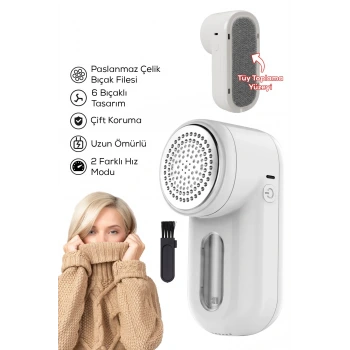 Şarjlı 2 Hızlı 6 Bıçaklı Tüy ve Tiftik Temizleme Makinesi