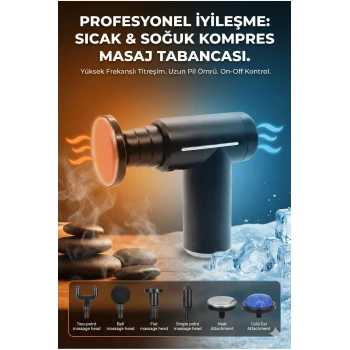 Şarjlı Masaj Tabancası Boyun Sırt ve İçin Sıcak Soğuk Başlıklı Masaj Aleti Sporcu Masaj