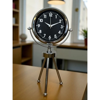 Silver Classic Tasarım Üç Ayaklı Metal Masa Saati