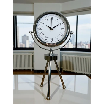 Silver Heritage Üç Ayaklı Krom Metal Masa Saati