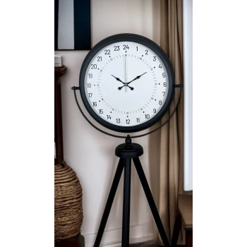 Siyah 24 Saat Göstergeli Özel Tasarım Tripod Ayaklı Saat