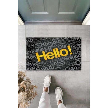 Siyah Kapı Önü Paspası Hello Desen  K-3265