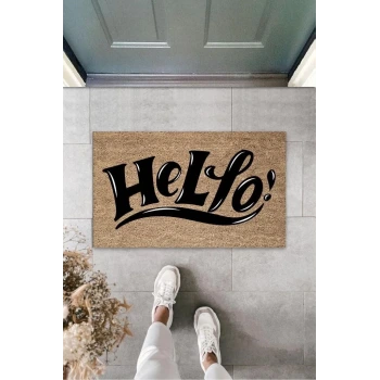 Siyah Kapı Önü Paspası Hello Desen  K-3276