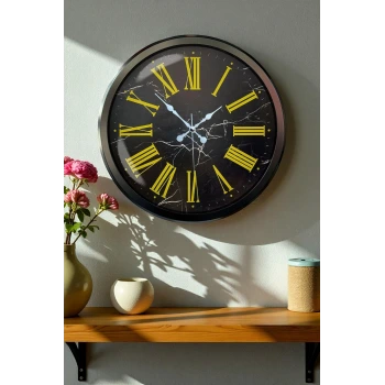 Siyah Mermer Desenli 52 Cm Metal Duvar Saati
