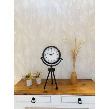 Siyah Metal Mini Tripod Farsça Masa Saati 45×26 cm