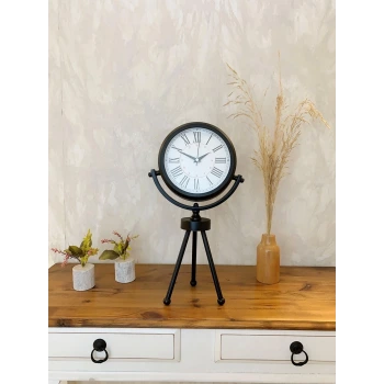 Siyah Metal Mini Tripod Modern Masa Saati 45×26 cm