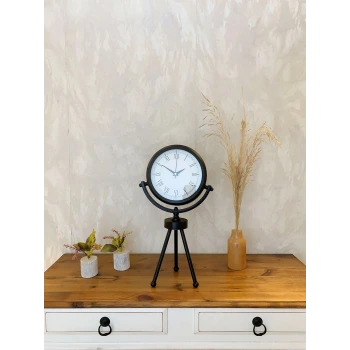 Siyah Metal Mini Tripod Retro Masa Saati 45×26 cm