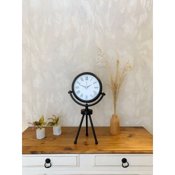 Siyah Metal Mini Tripod Roma Rakamlı Masa Saati 45×26 cm