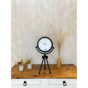 Siyah Metal Mini Tripod Zarif Masa Saati 45×26 cm