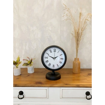Siyah Metal Roma Rakamlı Masa Saati 25×20 cm