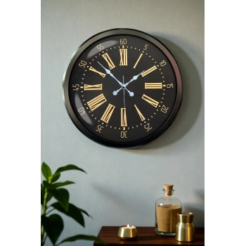 Siyah Roma Rakamlı 52 Cm Metal Duvar Saati