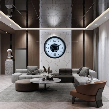 Siyah Şık 60 Cm Çarklı Duvar Saati