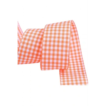 Tafta Ekoseli Kurdele 25 mm Turuncu 2 Metre