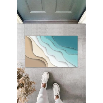 Turkuaz Kapı Önü Paspası Dalga Desen  K-3229