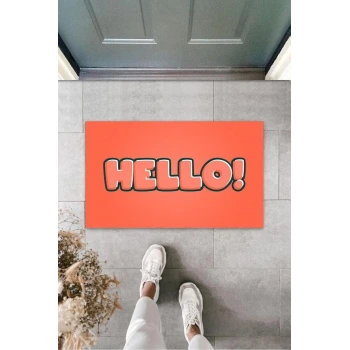 Turuncu Kapı Önü Paspası Hello Desen  K-3277