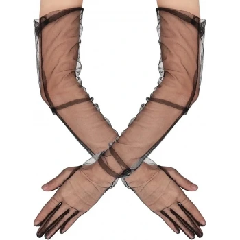 Uzun Boy Likralı Siyah Renk Yetişkin Mega Tül Eldiven 53 Cm