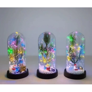 Yılbaşı Temalı Işıklı Dekoratif Cam Fanus