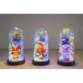 Yılbaşı Temalı Işıklı Dekoratif Cam Fanus