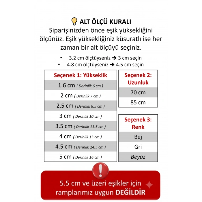 1.6 cm x 70 cm Robot Süpürge Kapı Eşik Rampası Beyaz