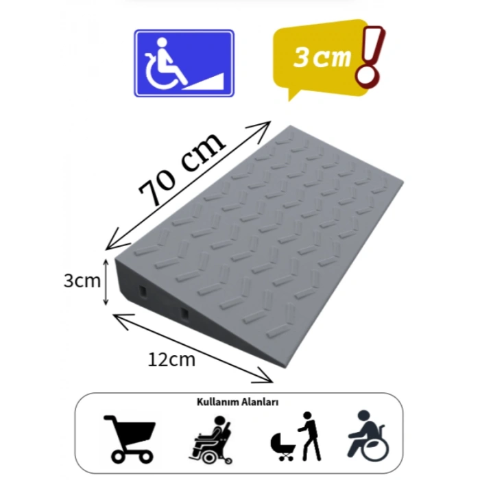 3 cm Tekerlekli Sandalye Kapı Eşik Rampası Bantlı Dayanıklı Gri