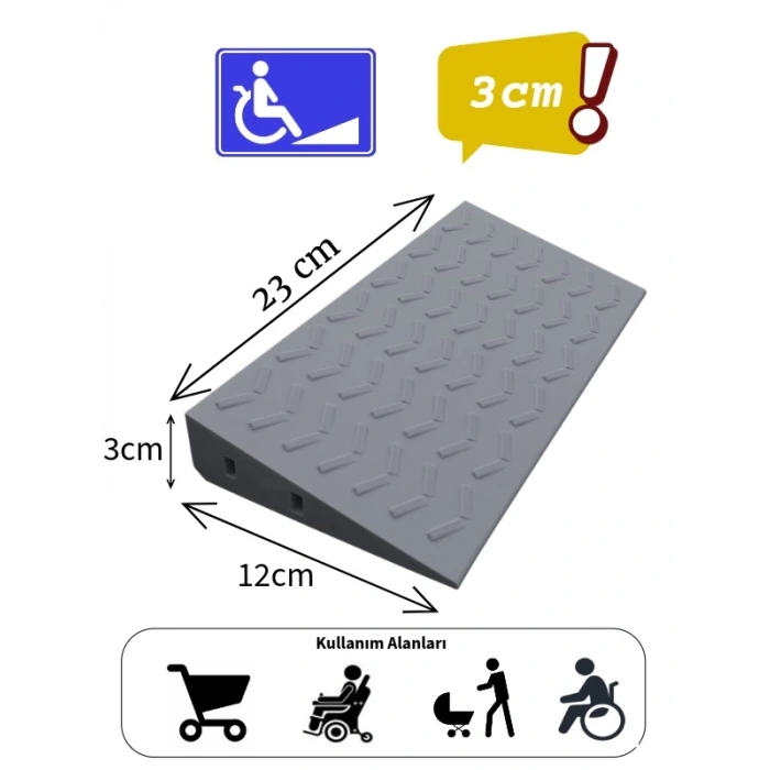 3cm Tekerlekli Sandalye, Bebek Arabası, Pazar Arabası İçin Kapı Eşik Rampası