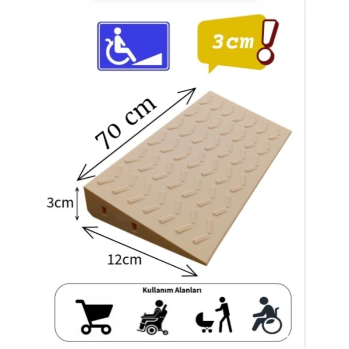3 cm Tekerlekli Sandalye Kapı Eşik Rampası Bantlı Dayanıklı Bej