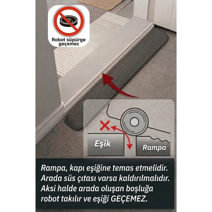 4.5 cm x 70 cm Robot Süpürge Kapı Eşik Rampası Gri