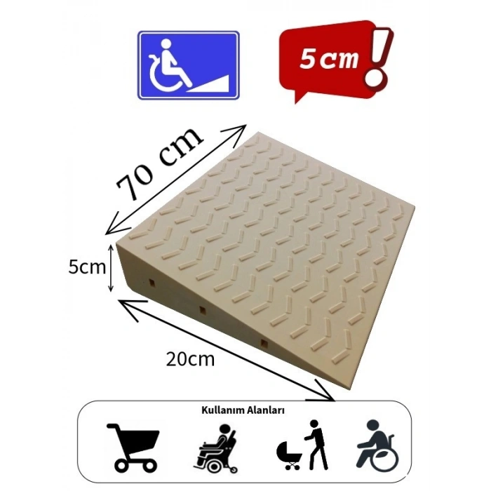 5 cm Tekerlekli Sandalye Kapı Eşik Rampası Bantlı Dayanıklı Bej