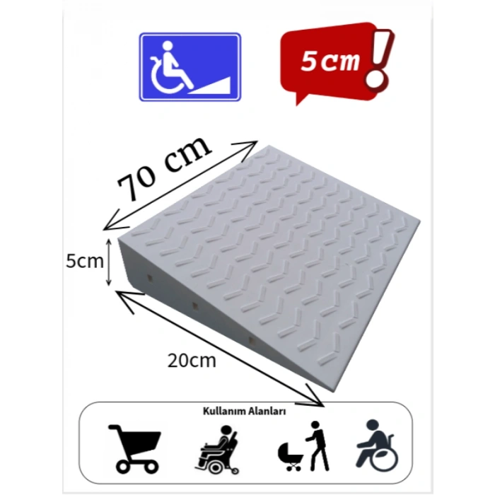 5 cm Tekerlekli Sandalye Kapı Eşik Rampası Bantlı Dayanıklı Beyaz