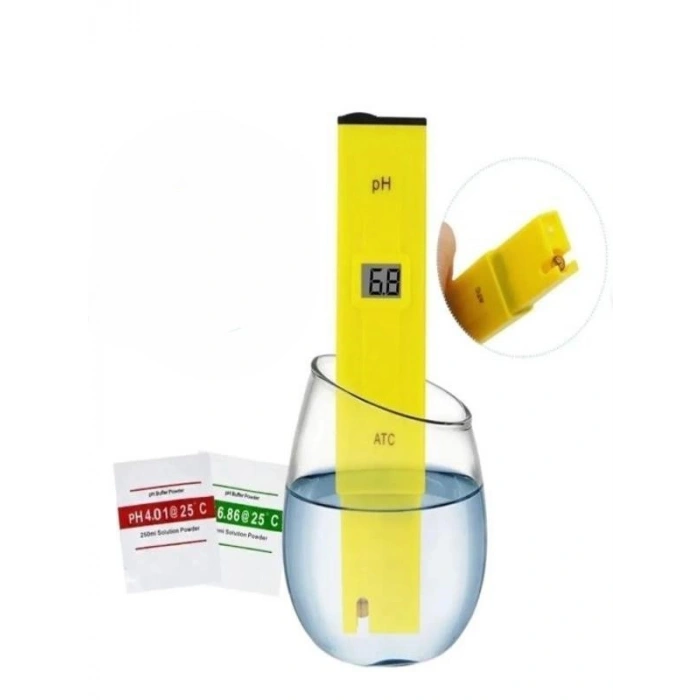 Dijital Ph Metre 0.01 Hassasiyetinde Su Sıvı Akvaryum Ph Ölçer Pil Kap 2 Adet Çözelti